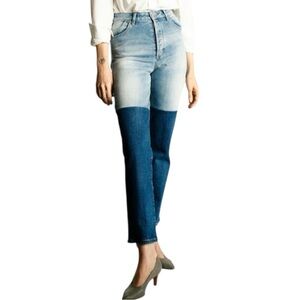 ROLLA'S Two-Tone Blue Brent Splice OG High-rise Straight Leg Jeans Sz 25 NWT